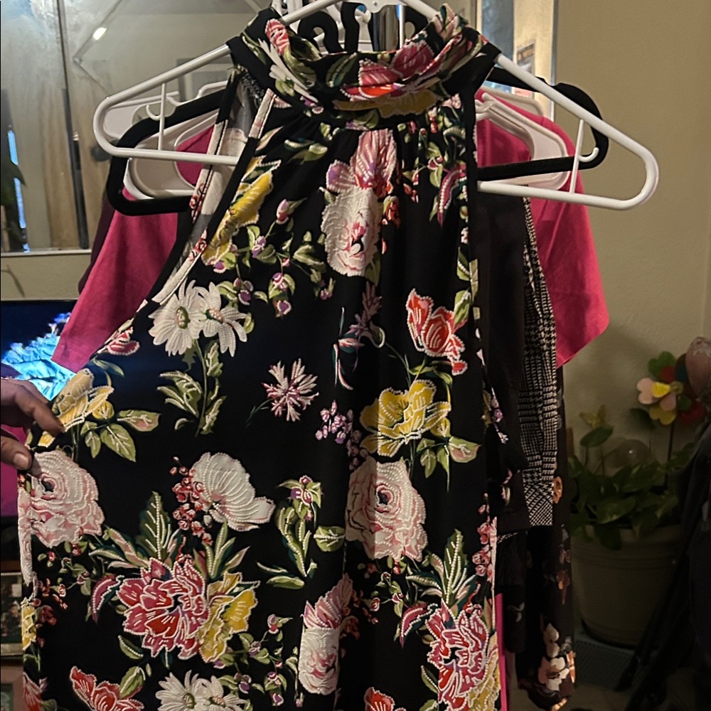Love By Design Floral Halter Blouse - Black, Pink, Yellow
